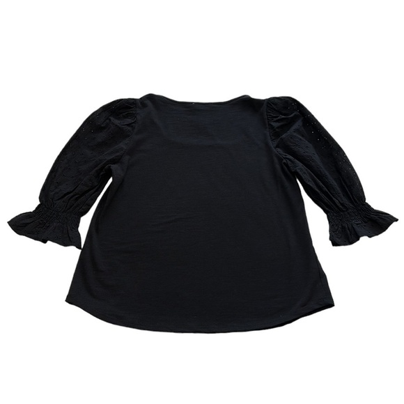 Status By Chenault Black Top With Eyelet 3/4 Length Puff Sleeve - Size Large - Picture 3 of 9